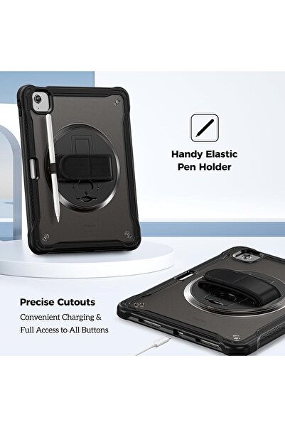 PROCASE Shockproof Case for iPad Air/Pro 11-inch with Hand Strap & 360° Rotatable Kickstand - Black
