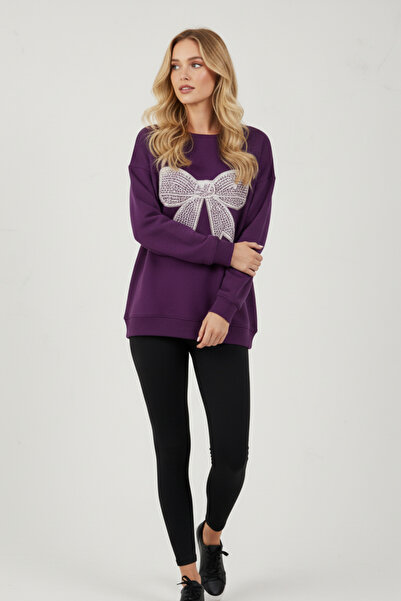 UNCİA OUTDOORS Kurdele Baskılı Kadın Sweatshirt Trend Oversize Model