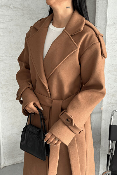 giyimmasalı Imported Cashmere Fabric Long Coat - Light Brown