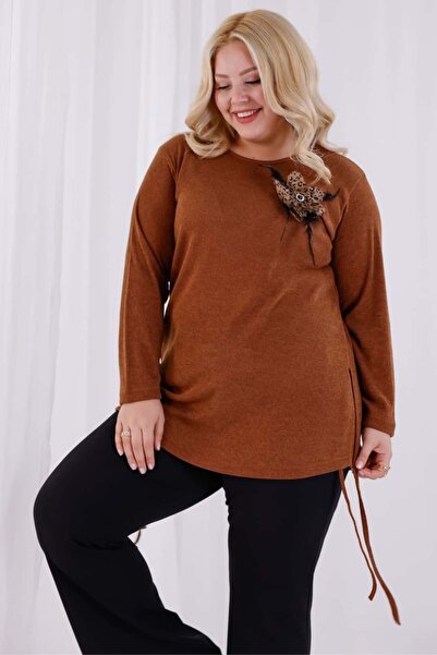 tarzımsüper Γυναικεία μπλούζα πλεκτή με λεπτομέρεια λουλουδιών με μαλακή υφή με κορδόνια στο πλάι