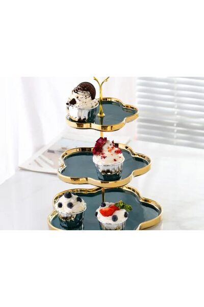 Trendy's Fruit/snack tray, three-tiered, green-gold