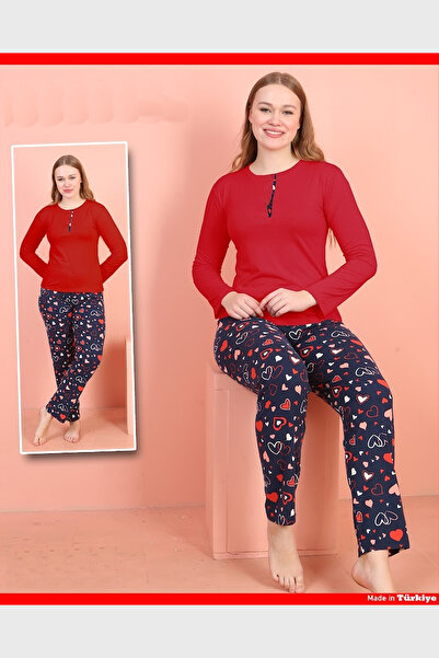 nasbina Women's Long Sleeve Half Button Pajama Set