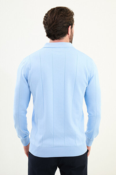 Mcr Striped Slim Fit Lapel Collar Men's Sweater Blue - 11572.25K