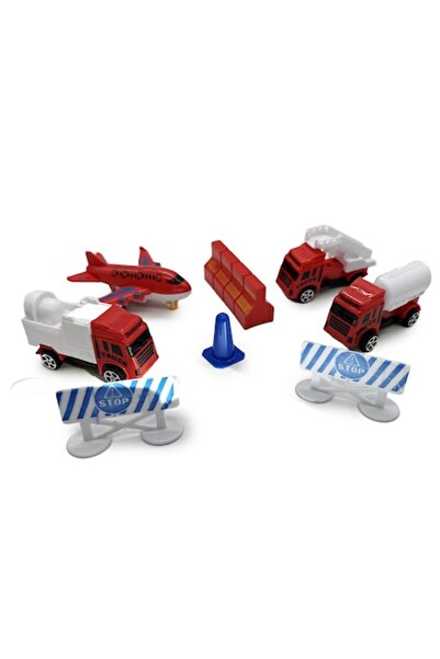 Vision XXI Fire truck set, Fire Dept, 3 8 cm cars, 1 9 cm plane and 4 accessories, red, +3
