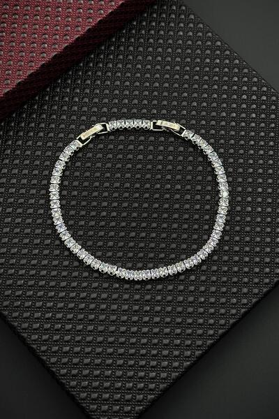 FRNCH Beyaz Zirkon Taşlı Gümüş Renk Tennis Erkek Bileklik FRJ12676-3676-A