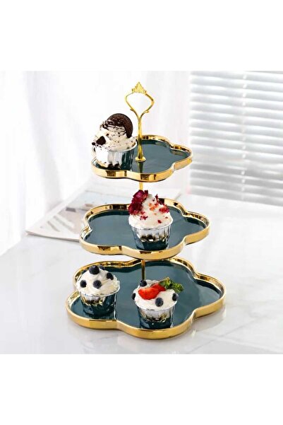 Trendy's Fruit/snack tray, three-tiered, green-gold