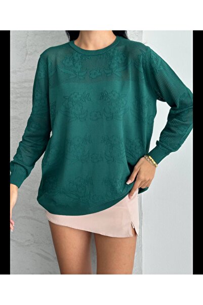 GALA WOMAN Pulover tricotaj ajurat cu mâneci lungi cu detalii din plasă