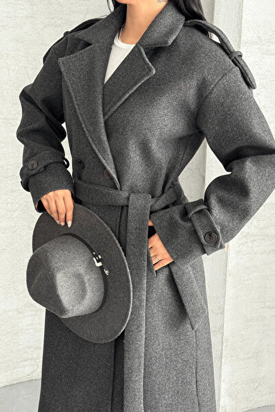 giyimmasalı Imported Cashmere Fabric Long Coat - Anthracite