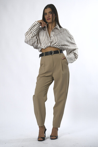 ABBRA Women's Slouchy Belted Fabric Pants