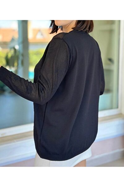 GALA WOMAN Long Sleeve Openwork Knit Sweater with Mesh Detail