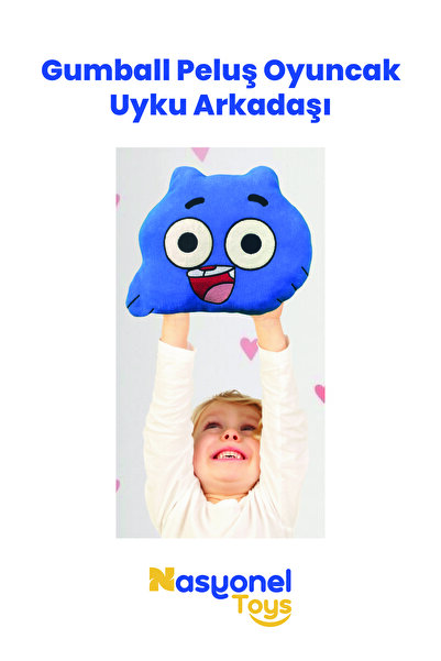 NASYONEL TOYS Gumball Peluş Oyuncak 35 cm – Yumuşak Boncuk Elyaf Dolu Uyku Ar...