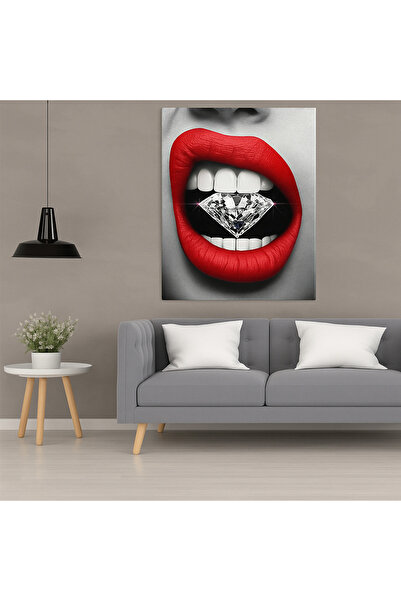 BLT DİZAYN Design cu buze roșii și diamante – Decor modern de perete de 60x90 cm