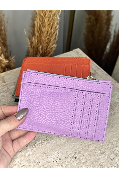 MODA حافظة بطاقات نسائية من الجلد الصناعي باللون الأرجواني - مع حامل بطاقات بسحاب وحجرة للنقود