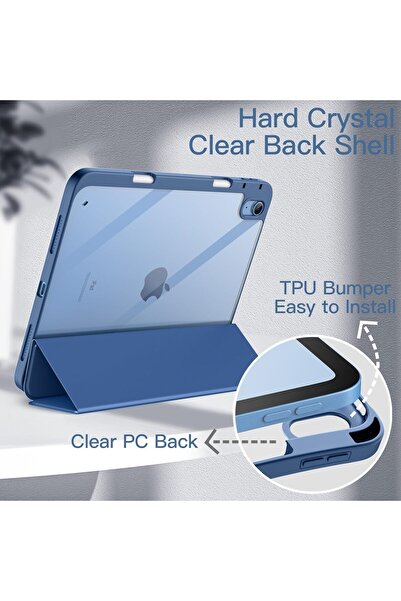 JETech Case for iPad (A16) 11th/10th Gen with Pencil Holder, Clear Back, Auto Wake/Sleep (Navy)