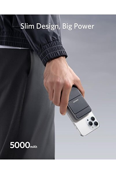 Anker بطارية مغناطيسية 622 (ماجو)، شاحن لاسلكي قابل للطي 5000 مللي أمبير مع منفذ USB-C لجهاز iPhone 13/