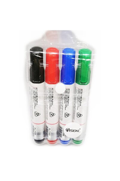 Vision XXI Set 4 Markers for Whiteboard, 4 Colors, Round Tip, 2mm, VisionXXI