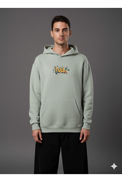 By Caspita Fashion Lenithra Salvador Dali Φούτερ με στάμπα στο πίσω μέρος, Unisex Oversize, γκρι με κουκούλα