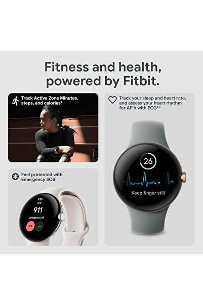 Google Pixel Watch, Matte Black Stainless Steel Case, Active Band in Obsidian, WiFi/BT, 41mm