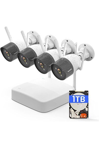 Tenda 4 Channel Wireless Video Security Kit, including 4 * 2K wifi camera, 1*NVR and 1TB Seagate HDD
