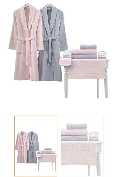 Nurpak Deren Aile Bornoz Seti (10 Parça) Gri-pudra Nrpk000565