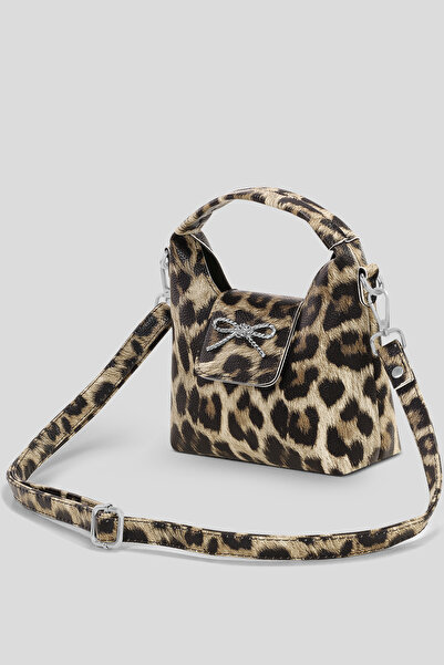 Housebags Leopar Desenli Fiyonk Aksesuarlı Uzun Askılı Minimalist Omuz Çantası 283