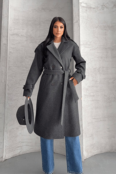 giyimmasalı Imported Cashmere Fabric Long Coat - Anthracite