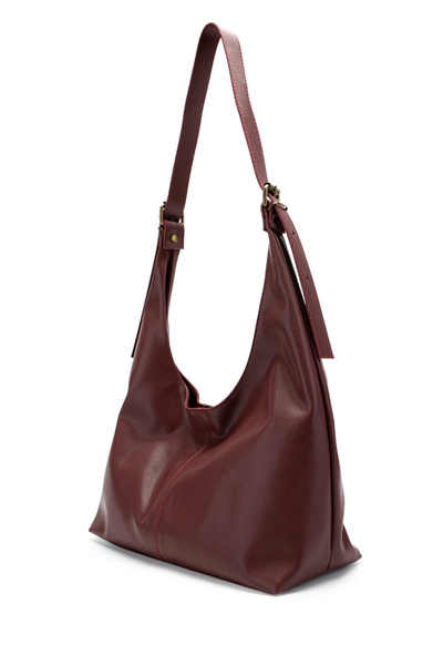 minebag Faux Leather Cris Belt Detailed Shoulder Bag Claret Red