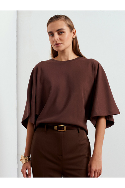 Dilvin 32210 Μπλουζάκι με μανίκια από 100% βαμβάκι-ανοιχτό καφέ