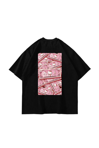 Sekizbiraltı H. Kitty Money Printed Oversize Unisex Black Tshirt