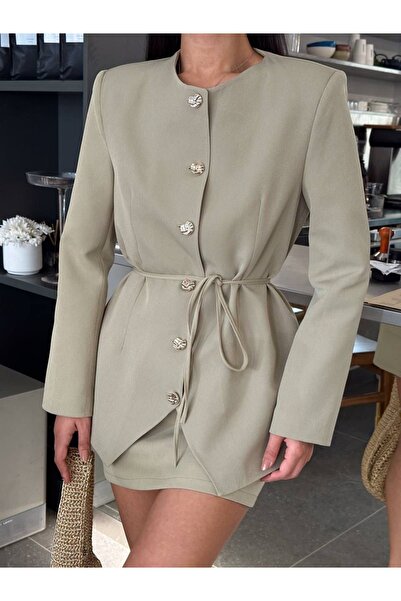 MYDDUKKAN Belden Bağlamalı Yeşil Blazer Ceket