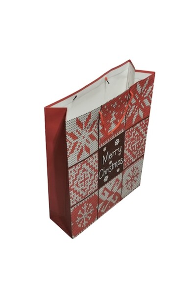 Vision XXI Pungă de cadou Jumbo cu motiv de iarnă, carton gros, 54x38x13cm, roșie,