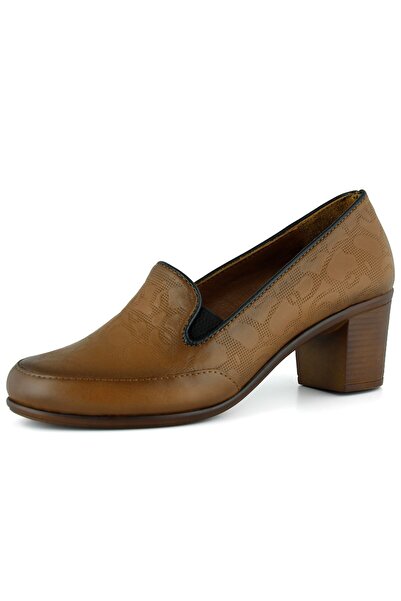 Erkan Saçmacı Camila Taba Genuine Cowhide Patterned Elastic Daily Thick Heeled Shoes