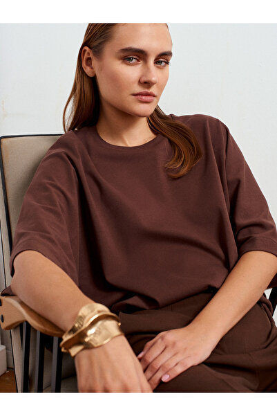 Dilvin 32210 Μπλουζάκι με μανίκια από 100% βαμβάκι-ανοιχτό καφέ