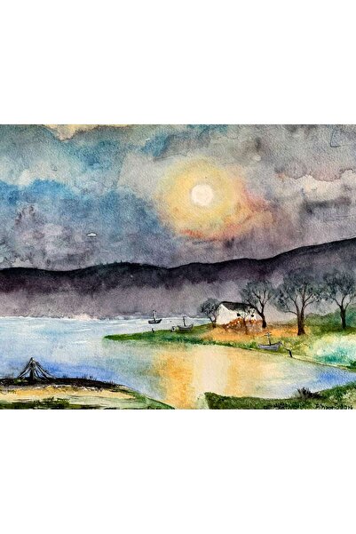 Pictura Hobby Tablou Liniste - tablou pictat manual in acuarela, 21x29cm