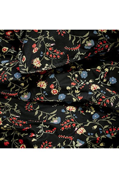 IKEA BRUDKRUSBÄR Duvet Cover and Pillowcase, Black Multicolour/Floral Pattern, 150 x 200/50 x 80 cm