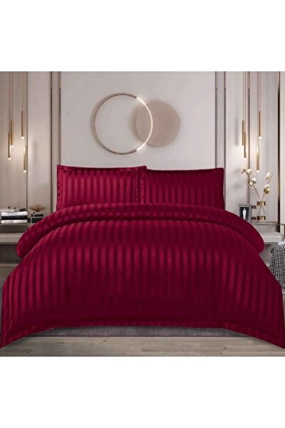 OEM Bed Linen Set, 2 Persons, Damask, 4 Pieces, with Elastic, Dark Red