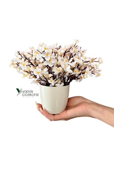 YAPAY ÇİÇEKÇİNİZ Dekoratif Saksıda Yoğun Yapraklı Yapay Sakura Bahardalı Ağacı