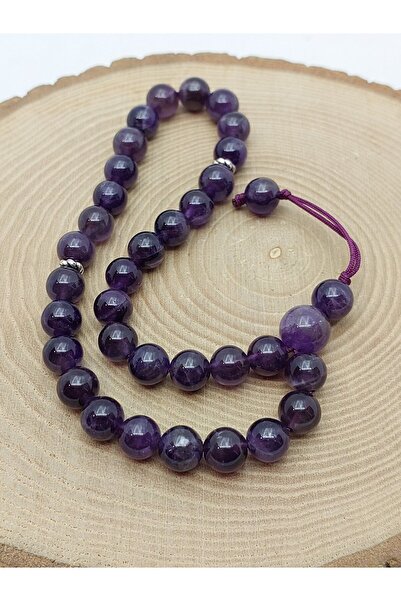 Yasamtohumu سبحة من حجر الجمشت بلون داكن تصميم خاص 33 حبة 8 مم (11053)