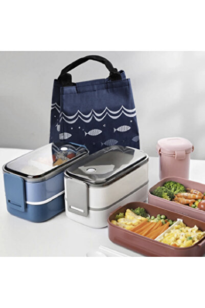 renkli çiçekler 1400ml Double-Layer Food Storage Container Leak-Proof for Soup Etc with Cup Insulated Bag for Home Office