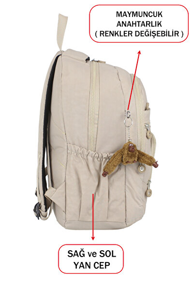 Dada Beige School Bag with Side Pockets and Multiple Compartments