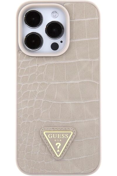 CG Mobile Guess Croco Case with Triangle Logo for iPhone 15 Pro - Dark Gray