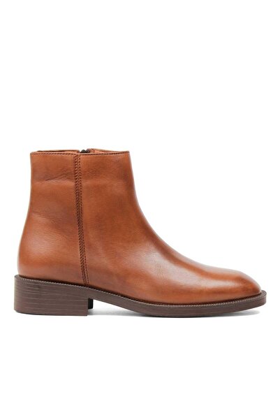 Celal Gültekin Kadın Taba Fermuarlı Kalın Topuklu Deri Bot