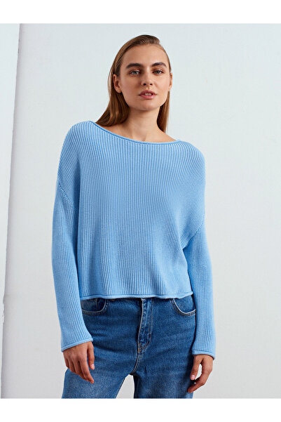 Dilvin 10804 Pulover din tricot cu gât barcă - Albastru