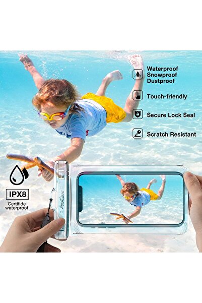 PROCASE 2 Pack Waterproof Pouch up to 7 inches - Clear