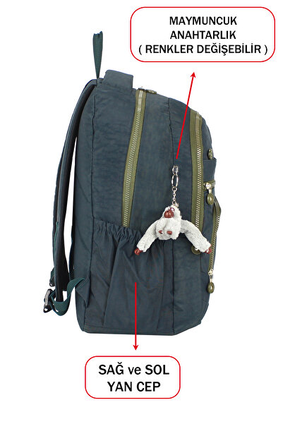 Dada Petrol Green Black School Bag with Side Pockets and Multiple Compartments