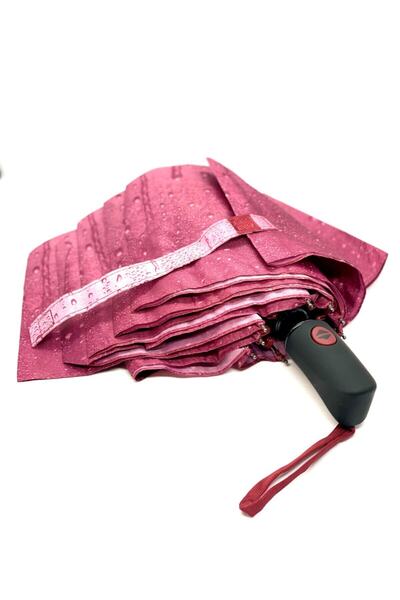 ELEVEN MARKETS Tam Otomatik Yağmur Desenli Lüx Şemsiye Gülkurusu