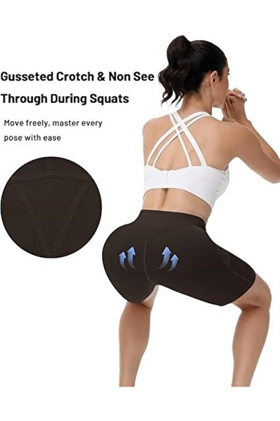 Vitra World Biker Shorts Women With Pockets 8" High Waisted Workout Spandex