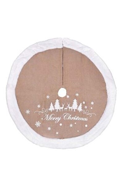 OEM Covor pentru brad, blană artificială bej, iută, albă, „Crăciun fericit”, ...