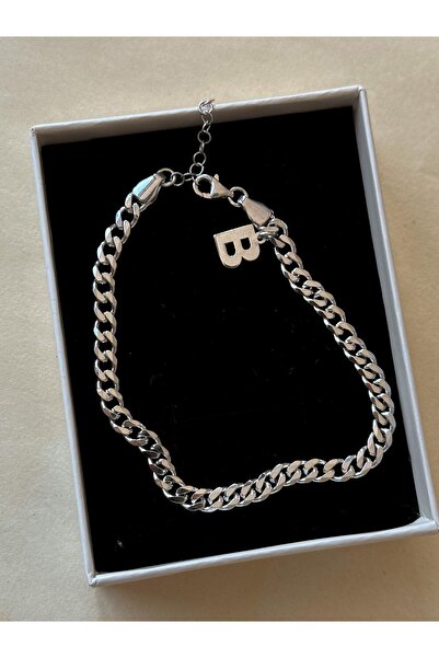 İncikcincik Harfli Kalın Zincir Bileklik - 925 Ayar Gümüş