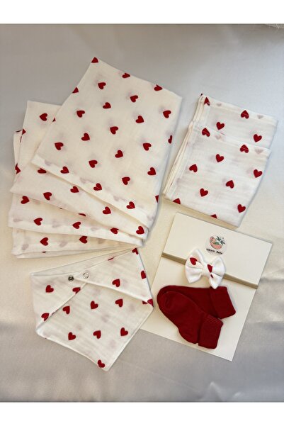 vikivin bebe 6 Piece Newborn Heart Muslin Gift Set